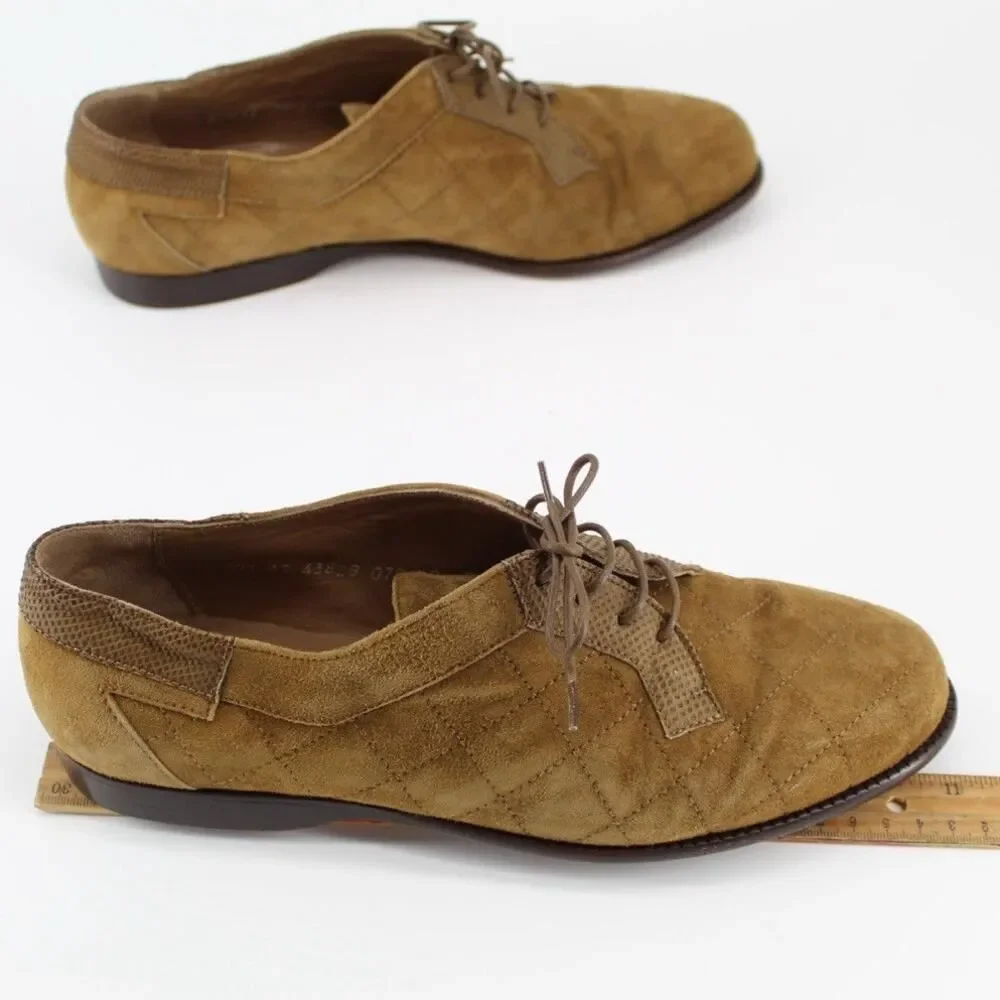 Rick Pallack Oxford Shoes Mens 9 Brown Suede Quilted Lace Up Leather Sole Oxford